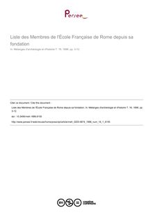 Liste des Membres de l École Française de Rome depuis sa fondation - article ; n°1 ; vol.16, pg 3-12