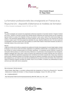 La formation professionnelle des enseignants en France et au Royaume-Uni : dispositifs d alternance et modèles de formation - article ; n°1 ; vol.144, pg 57-68