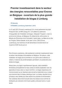 Premier investissement dans le secteur des énergies renouvelables pour Enovos en Belgique - ouverture de la plus grande installation  de biogaz à Limburg
