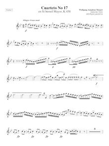 Partition violon I, corde quatuor No.17, Hunt Quartet, B♭ major