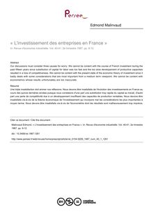 « L investissement des entreprises en France » - article ; n°1 ; vol.40, pg 9-12
