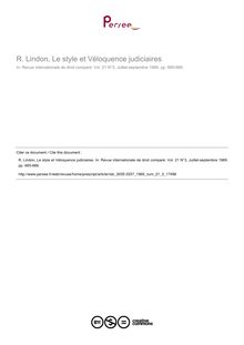 R. Lindon, Le style et Véloquence judiciaires - note biblio ; n°3 ; vol.21, pg 665-666