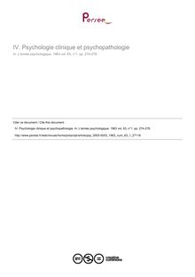 Psychologie clinique et psychopathologie - compte-rendu ; n°1 ; vol.63, pg 274-278
