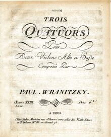 Partition viole de gambe (incomplete), 6 corde quatuors, Op.23, Wranitzky, Paul
