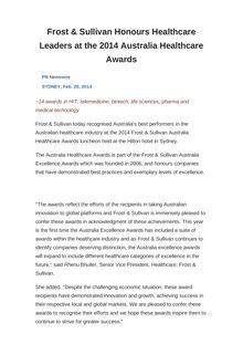 Frost & Sullivan Honours Healthcare Leaders at the 2014 Australia Healthcare Awards