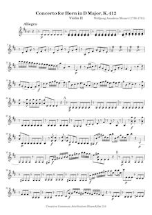 Partition violons II, cor Concerto, Horn Concerto No.1, D major