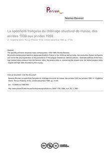 La spécificité française du chômage structurel de masse, des années 1930 aux années 1990 - article ; n°1 ; vol.52, pg 41-65