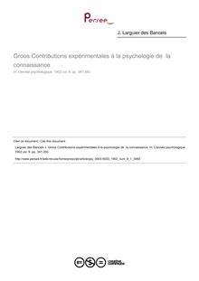 Groos Contributions expérimentales à la psychologie de  la connaissance - compte-rendu ; n°1 ; vol.9, pg 347-350