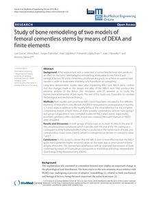 Study of bone remodeling of two models of femoral cementless stems by means of DEXA and finite elements