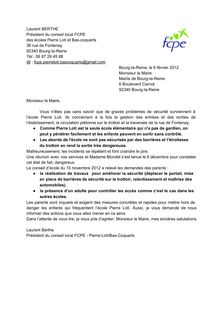 Lettre au Maire de Bourg-la-Reine pour sécuriser Pierre loti