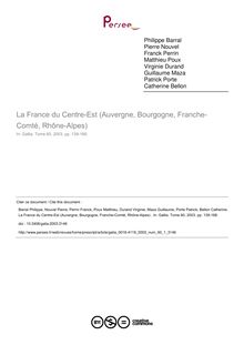 La France du Centre-Est (Auvergne, Bourgogne, Franche-Comté, Rhône-Alpes)  - article ; n°1 ; vol.60, pg 139-168