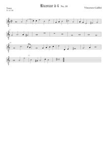 Partition Tenor2 viole de gambe, octave aigu clef, Intavolature de lauto, madrigali e ricercare par Vincenzo Galilei