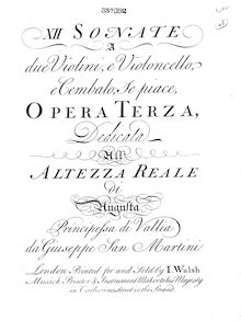 Partition Continuo (violoncelle, clavecin ad lib.), 12 Trio sonates, Op.3
