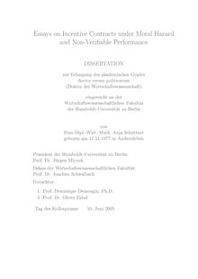 Essays on incentive contracts under moral hazard and non-verifiable performance [Elektronische Ressource] / von Anja Schoettner