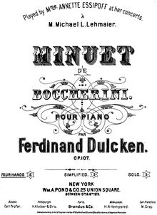 Partition complète, Minuet de Boccherini, Dulcken, Ferdinand Quentin