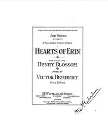 Partition complète, Eileen (pour Hearts of Erin), Comic Opera in Three Acts