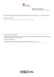Discrimination ethnique à l embauche des jeunes : une analyse psychosociale - article ; n°3 ; vol.16, pg 29-52