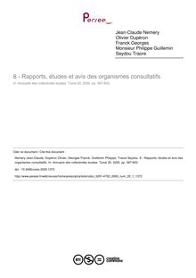 Rapports, études et avis des organismes consultatifs - article ; n°1 ; vol.20, pg 587-602