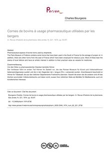 Cornes de bovins à usage pharmaceutique utilisées par les bergers - article ; n°221 ; vol.62, pg 83-87