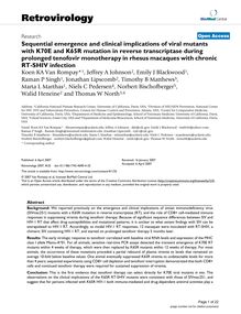 Sequential emergence and clinical implications of viral mutants with K70E and K65R mutation in reverse transcriptase during prolonged tenofovir monotherapy in rhesus macaques with chronic RT-SHIV infection
