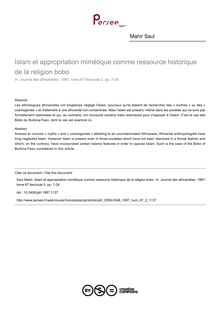 Islam et appropriation mimétique comme ressource historique de la religion bobo - article ; n°2 ; vol.67, pg 7-24