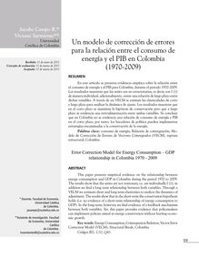 Un modelo de corrección de errores para la relación entre el consumo de energía y el PIB en Colombia (1970-2009) (Error Correction Model for Energy Consumption – GDP relationship in Colombia, 1970 - 2009)