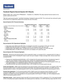 Résultats du 2ème trimestre - Communiqué Facebook