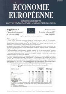 ECONOMIE EUROPÉENNE. Supplément A Perspectives économiques N° 1/2 - Avril 2000