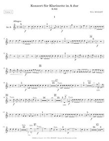 Partition cor 1 (en A, D), clarinette Concerto, A major, Mozart, Wolfgang Amadeus par Wolfgang Amadeus Mozart