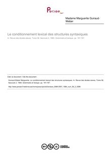 Le conditionnement lexical des structures syntaxiques - article ; n°2 ; vol.56, pg 181-187