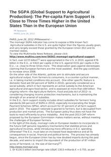 The SGPA (Global Support to Agricultural Production): The Per-capita Farm Support is Close to Three Times Higher in the United States Than in the European Union