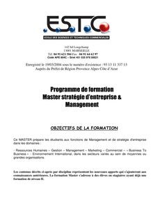Programme de formation Master stratégie d entreprise & Management