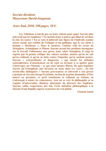 Socrate dissident Maryvonne David-Jougneau Actes Sud, 2010, 190 ...