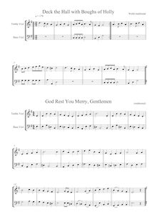 Partition Version pour aigu / basse violes de gambe / violon /  violoncelle, chants, 11 Famous Christmas chants pour two instruments