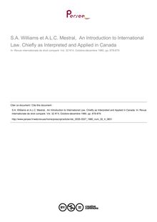 S.A. Williams et A.L.C. Mestral,  An Introduction to International Law. Chiefly as Interpreted and Applied in Canada - note biblio ; n°4 ; vol.32, pg 1238-1239