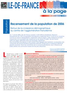 Recensement de la population de 2006  Retour de la croissance démographique au centre de lagglomération francilienne