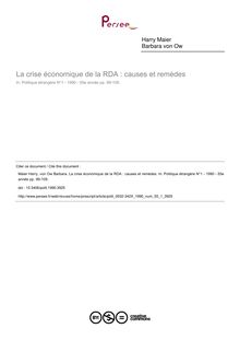 La crise économique de la RDA : causes et remèdes - article ; n°1 ; vol.55, pg 99-109
