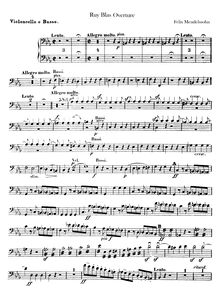 Partition violoncelles / Basses, Ruy Blas Overture, Op.95, Mendelssohn, Felix