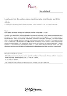 Les hommes de culture dans la diplomatie pontificale au XIIIe siècle - article ; n°2 ; vol.108, pg 615-643