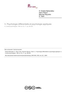 Psychologie différentielle et psychologie appliquée - compte-rendu ; n°1 ; vol.52, pg 293-302