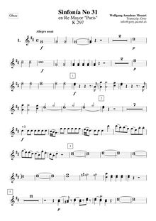 Partition hautbois 1, 2, Symphony No.31, Paris Symphony, D major