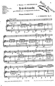 Partition Piano-Conductor score, Sérénade pour Violon, Op.4, Serenade for Violin and Orchestra