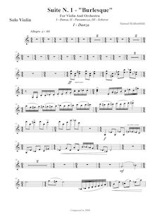 Partition Solo violon,  No.1  Burlesque , Krähenbühl, Samuel