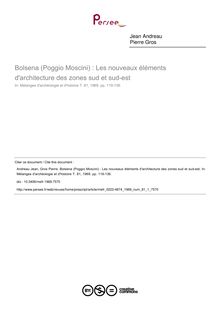 Bolsena (Poggio Moscini) : Les nouveaux éléments d architecture des zones sud et sud-est - article ; n°1 ; vol.81, pg 119-136
