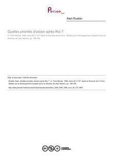 Quelles priorités d action après Rio ? - article ; n°137 ; vol.35, pg 169-184
