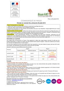 Bison Futé  : Prévisions de circulation pour la période du vendredi 26 au dimanche 28 juillet 2013 