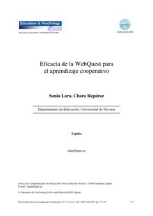 Eficacia de la WebQuest para el aprendizaje cooperativo (Effectiveness of cooperative learning fostered by working with WebQuest)