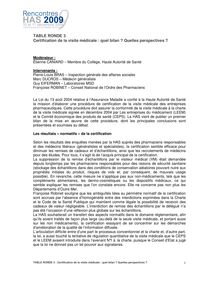 Rencontres HAS 2009 - Certification de la visite médicale  quel bilan  Quelles perspectives  - Rencontres 09 - Synthèse TR3
