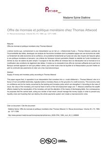 Offre de monnaie et politique monétaire chez Thomas Attwood - article ; n°5 ; vol.45, pg 1271-1288