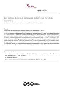 Les stations du cursus publicus en Calabre : un état de la recherche - article ; n°1 ; vol.102, pg 389-431